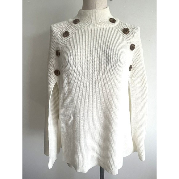 Linda Anderson Sweater Ivory Cream Cape Shawl Poncho Neutral One Size NWOT - Picture 1 of 11